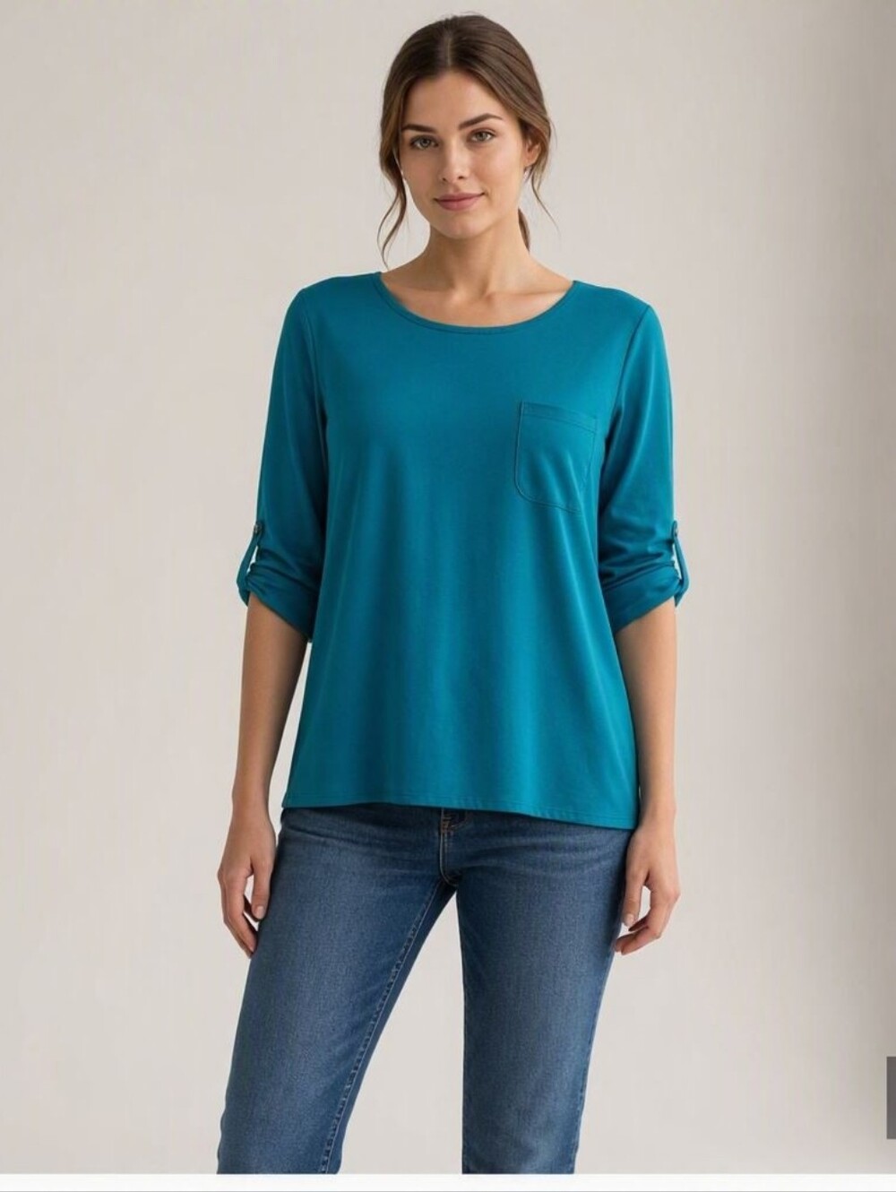 le chateau Teal Long-Sleeve Pocket Top Wear Sleeves Up Or Down SzXL